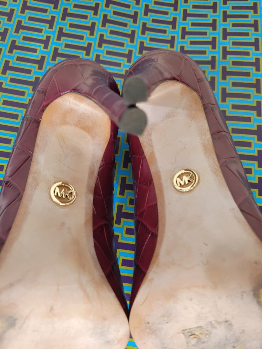 Michael Kors Leather Croc Stiletto Heels Burgundy Sz 8.5 EXCELLENT - Picture 10 of 12